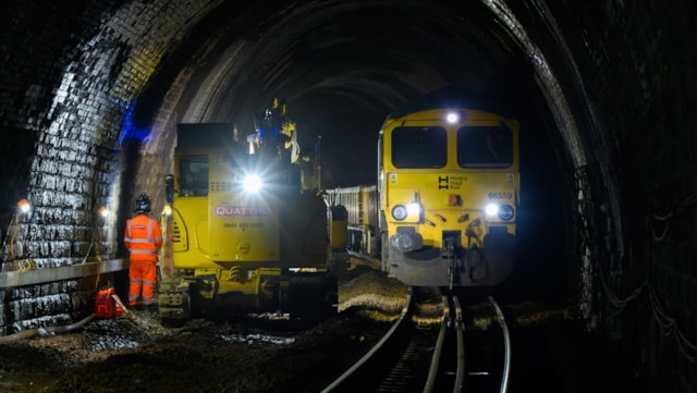 Footage released from £1.1m tunnel track upgrade near Buxton: Freight maintenance train inside Eaves Tunnel September 2026