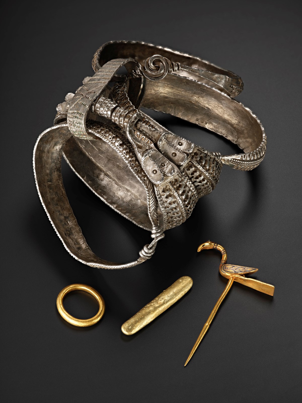 four arm rings and gold objects from the Galloway Hoard