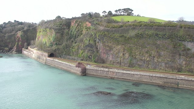 Aerial view of railway line at Parsons Tunnel: An aerial view of the railway at the northern end of Parsons Tunnel where the proposed rockfall shelter will be constructed.