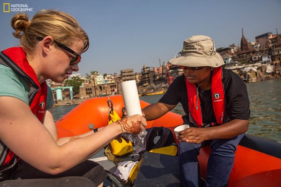 Combined river flows could send up to 3 billion microplastics a day into the Bay of Bengal: 08 HyltonNGSGangesJune8-241