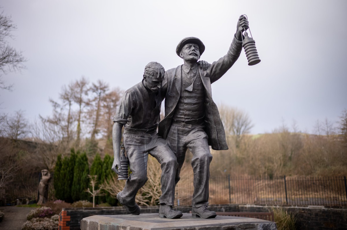 Bronze statue which depicts a rescue worker coming to the aid of a survivor after a mining disaster 1