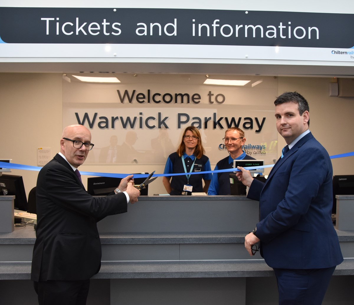 Warwick Parkway Station re-opening - Tuesday 11th June 2019. 
L-R:  Matt Western - MP for Warwick and Leamington & Alan RIley - Chiltern Railways Customer Services Director