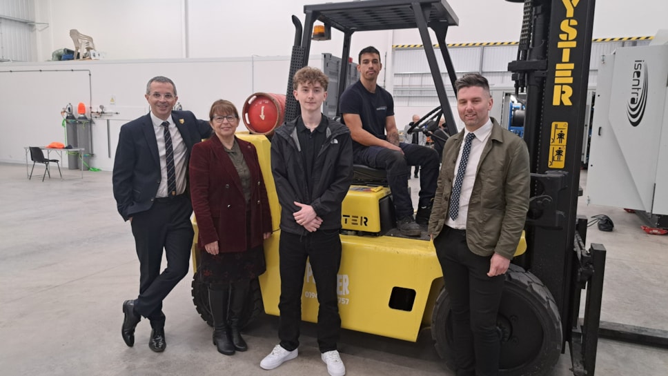 Pictured from left to right are County Councillor Aidy Riggott, cabinet member for Economic Development and Growth, County Councillor Jayne Rear, cabinet member for Education and Skills, Joseph Bridges, who is currently doing a Level 4 Application Support Apprenticeship with software and consultancy solutions firm Redthorn, Oliver Barrow, who is currently doing a Level 3 engineering apprenticeship with isentra, and County Councillor Ash Sutcliffe, lead member for Cultural Services and Skills.-2