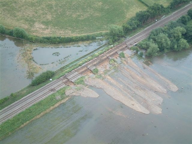 Cotswold Line Flooding: Washed out embankments on the Cotswold Line near Moreton-in-Marsh