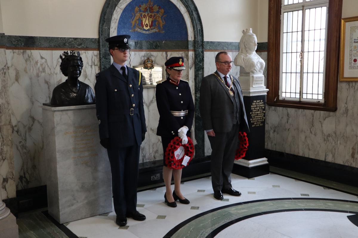Cadet Warrant Officer Andrew Baines, Lord Lieutenant Amanda Parker & Cllr Alf Clempson