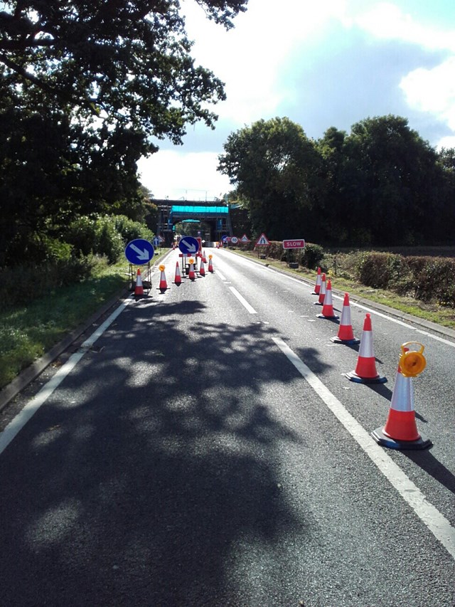 The lane restrictions in place on the B4455 Fosse Way near Leamington