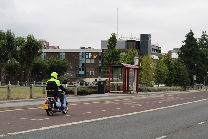 Motorcycles in bus lanes trial: Motorbike in bus lane A65.