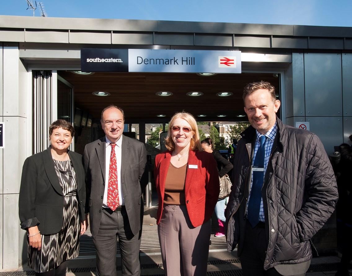 Val Shawcross, London Assembly member, Lambeth and Southwark; Norman Baker MP, minister for transport; Fiona Taylor, route managing director, Network Rail; and Charles Horton, managing director, Southeastern, at the opening of facilities at Denmark Hill