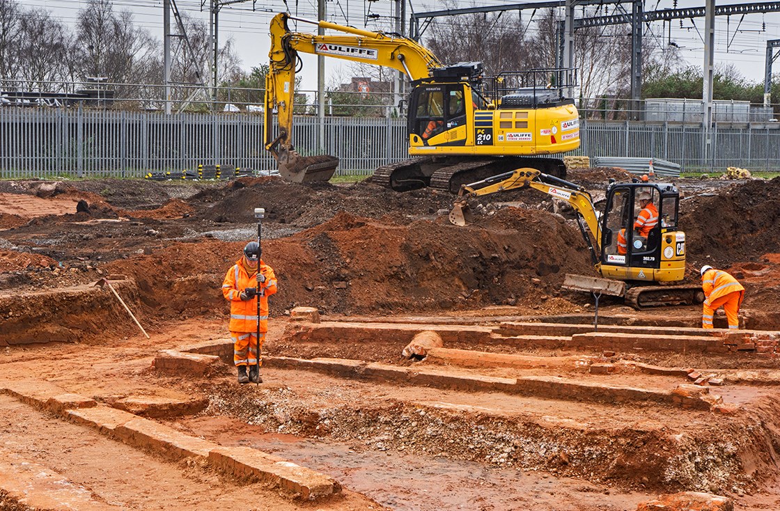 Curzon Street Roundhouse April 2020: Credit: McAuliffe/ Jeremy de Souza

HS2 Ltd has unearthed what is thought to be the world's oldest railway roundhouse at the construction site of its Birmingham Curzon Street station

(Curzon Street, Curzon, Birmingham, Phase One, railway, archaeology, remains, history, historic, turntable, roundhouse, locomotive, old station)

Internal Asset No. 15294