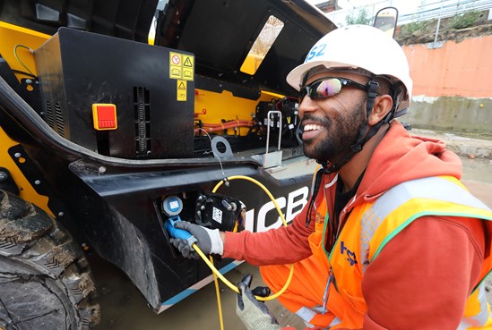 Hydrogen fuel cell at the Euston station site-5: Operative charges an electric JCB telehandler using a hyrdogen fuel cell at the Euston station site, November 2022

Tags:  Euston, decarbonisation, carbon, net zero, hydrogen, fuel cell, innovation, energy, electric, JCB, telehandler