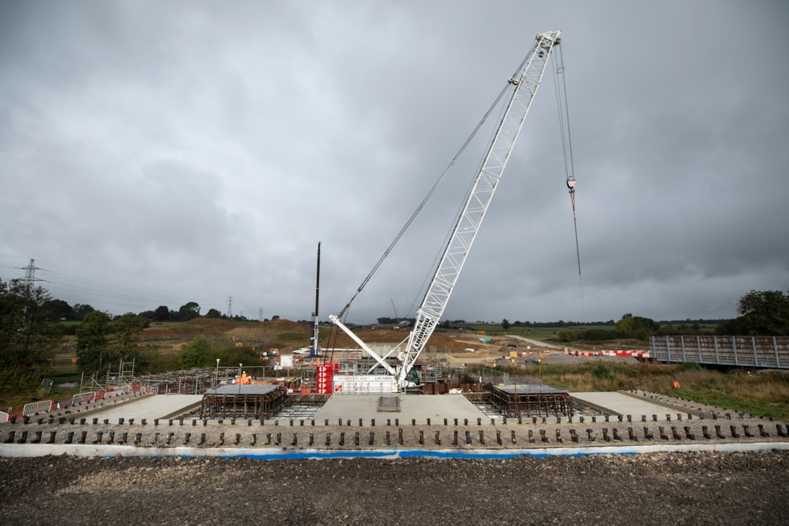 View from one of the completed abutments for the  Turweston viaduct Oct 2024