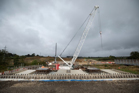 View from one of the completed abutments for the  Turweston viaduct Oct 2024