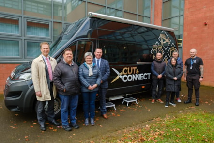 Cllrs Adams, Reid and Jones with Scott Robertson, Ewin Murray, PC Campbell and Gayle and Brendan from Cut N Connect