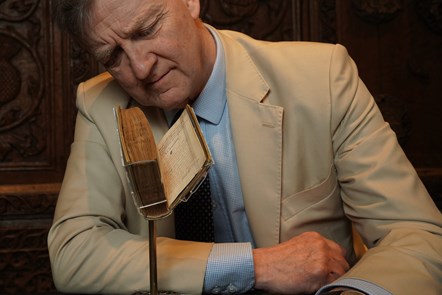 Count Peter Pininski with the Book of Hours at the National Museum of Scotland. Photo © Stewart Attwood 03