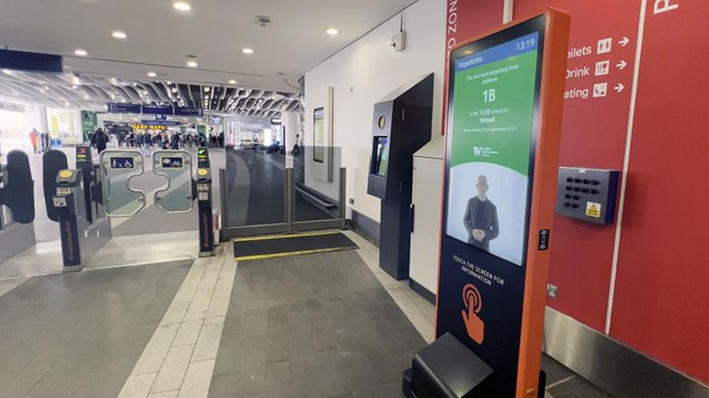 British Sign Language travel advice rolled out at major railway stations: British Sign Language Screen in Birmingham New Street copy