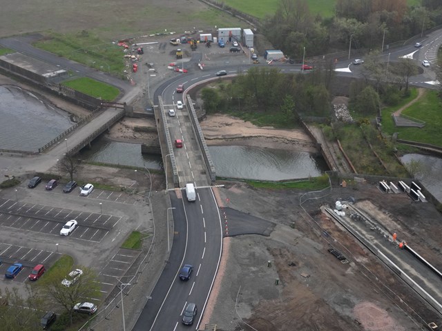 Traffic on newly opened temporary bridge in Leven: Traffic on newly opened temporary bridge in Leven