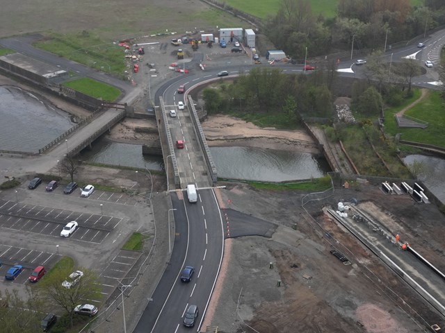 Temporary bridge open at Leven: Traffic on newly opened temporary bridge in Leven