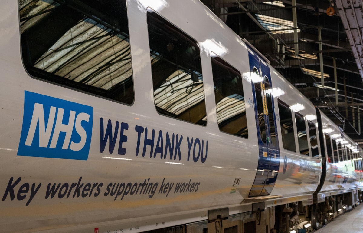 Image shows Northern train with NHS thank you message