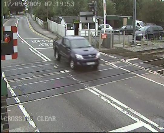 Motorist ignores warning lights at Narborough level crossing, Leicester (2)