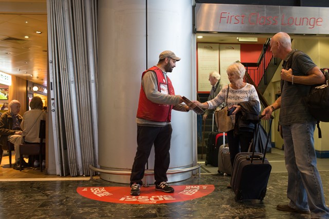 Big Issue vendor pitch: UK's first permanent Big Issue vendor pitch inside a station.  Pictured: David Manso, Big Issue Vendor