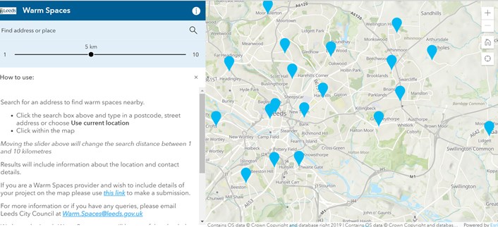 Warm spaces map (Screen grab only - visit online map for more info)