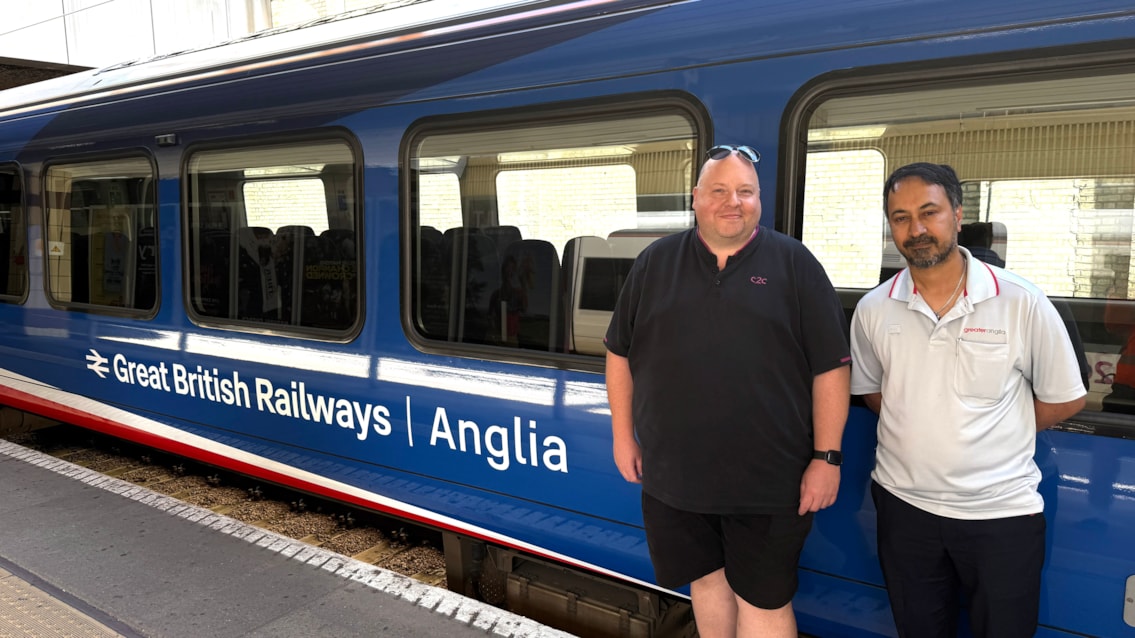 c2c and Greater Anglia drivers at Fenchurch Street, about to take the Greater Anglia train onto the c2c network
