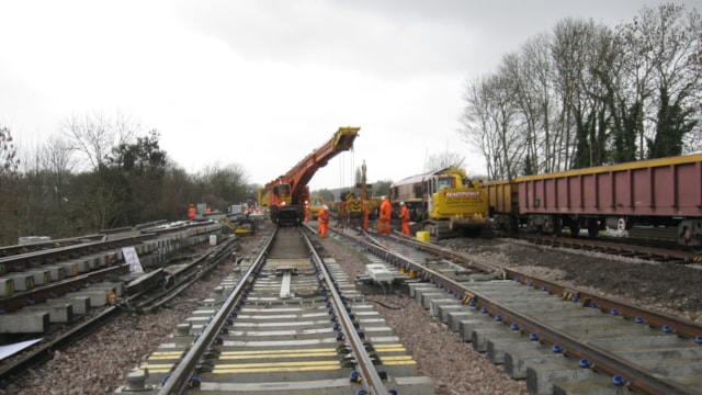 Upgrading the Brighton Main Line: Workers at Stoat's Nest junction, between Redhill and Purley at Christmas 2013. A similar piece of work will be completed just north of here this winter