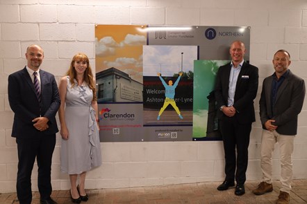 Dave Dobson (Exec Director, Clarendon College), Angela Rayner MP, Chris Jackson (Regional Director, Northern) & Mark Angelucci (Rail Officer, TfGM)
