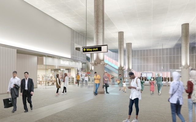 TfL Image -CGI - Elephant & Castle Tube station Interchange Level View from paid Side of Gateline