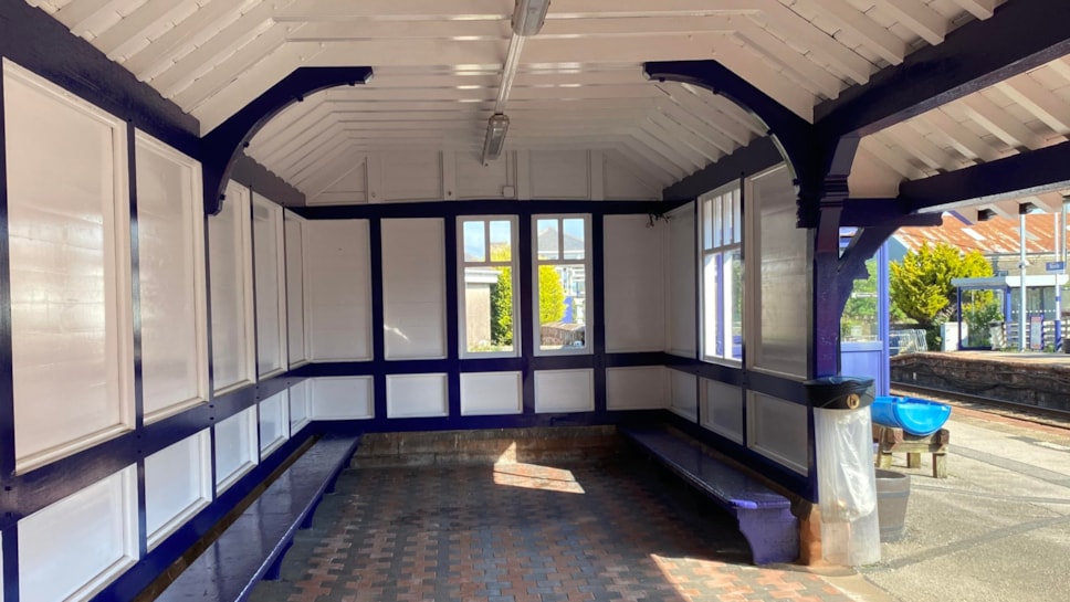 Interior of restored waiting shelter at Bootle