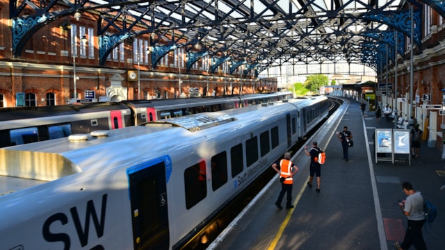 SWR train at Bournemouth station: SWR train at Bournemouth station