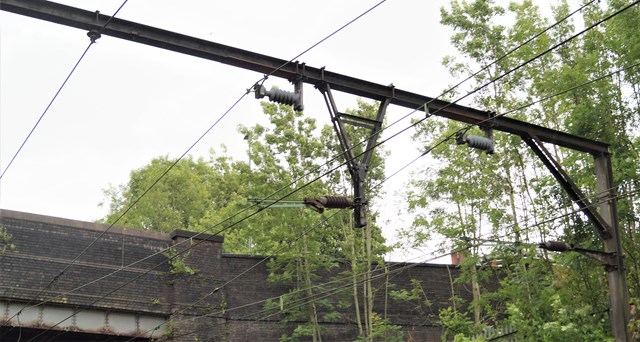Example of the overhead line equipment being replaced at Ashburys in Manchester