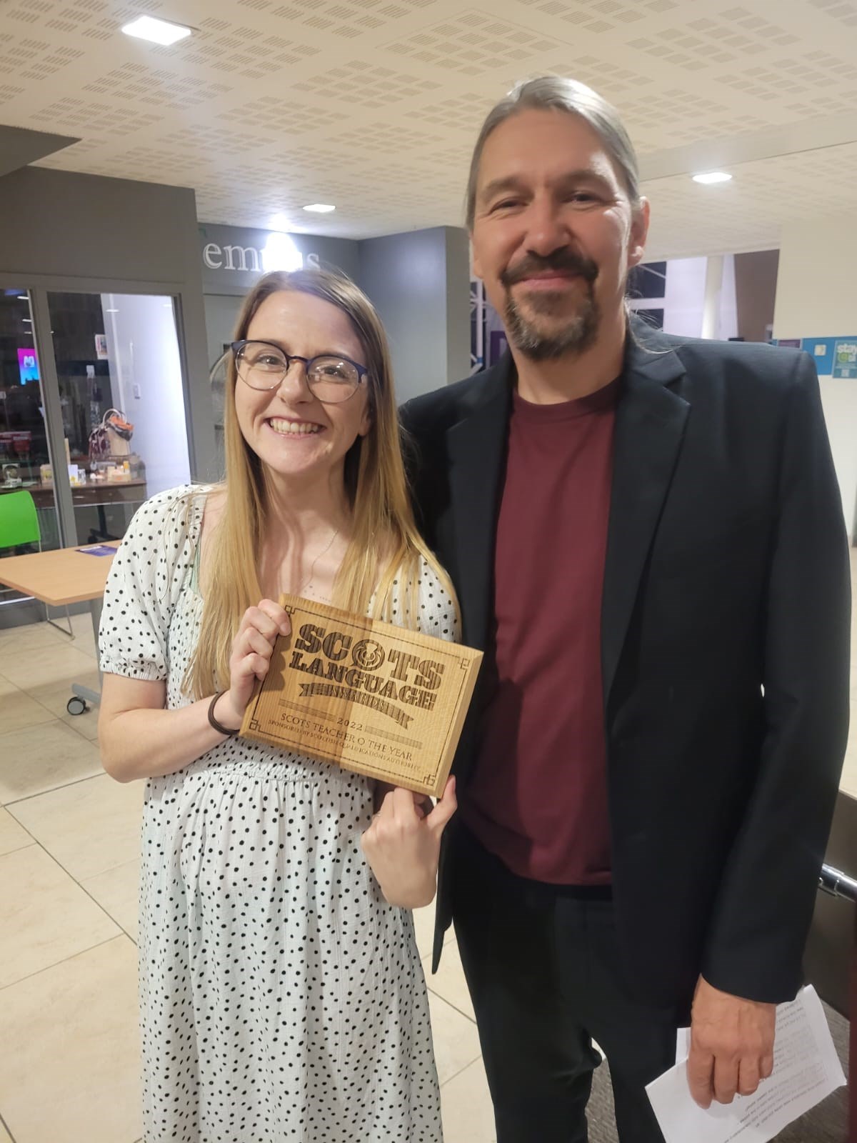 Amanda Dunn at the ceremony with Scottish writer Matthew Fitt