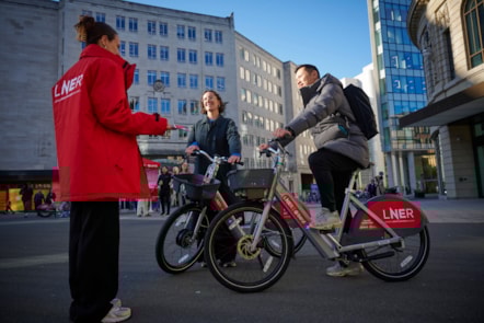 Customers with Beryl Bikes at Leeds Station