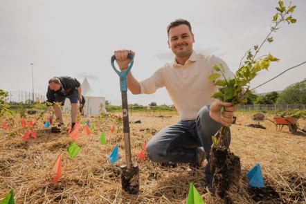 Cllr Joshua Roberts helps to plant the new microwood in Colne (1)
