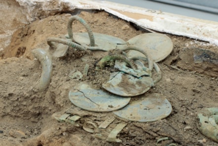 02. The Peebles Hoard during excavation. Image Crown Copyright