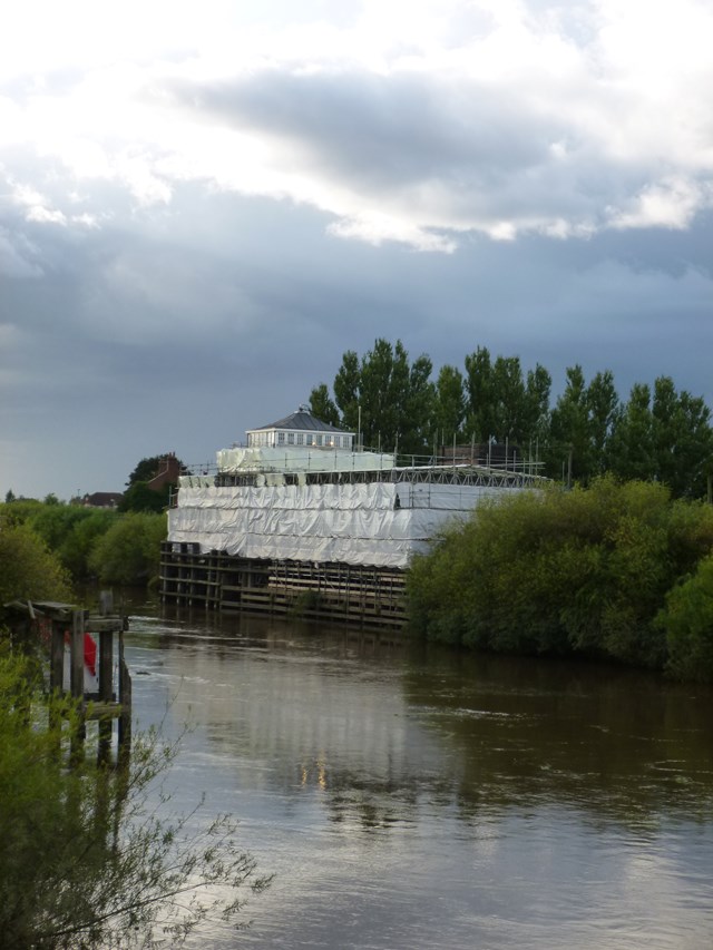 Scaffolding around Selby swing bridge