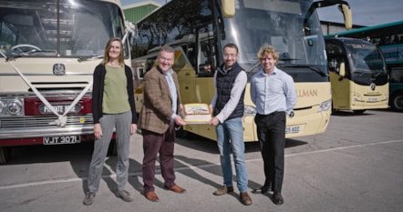 Cllr Kate Ravilious, Executive Member for Transport at York City Council, Andrew Jarvis, MD for Business & Coach at First Bus, Luke Charters MP and Joel Bradley, General Manager at York Pullman.