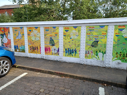 This image shows Pride artwork outside Halifax station