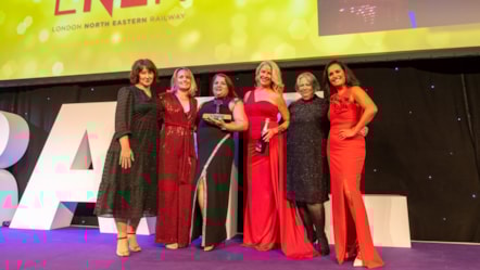 The LNER Package for a Friend team winning the Customer Service Excellence Award at the National Rail Awards.
