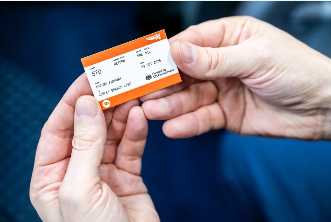 A commemorative ticket given to stakeholders at event confirming funding to reopen the Cowley Branch Line 23/10/25