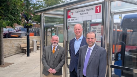 L-R, Cllr John Clemson, lead member for Highways and Transport, Lancashire County Council; Ben Ridehalgh, Deputy Head, Bus Funding, Department for Transport; Asjad Mahmood, Leader of Pendle Borough Council.