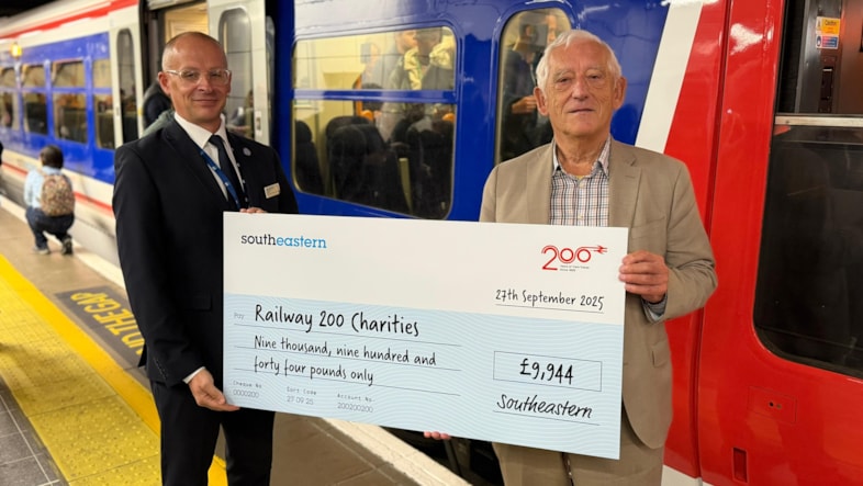 Over 250 people join a very special Network SouthEast metro tour to celebrate Railway 200: Railway 200 Networker Charter Tour - cheque presentation