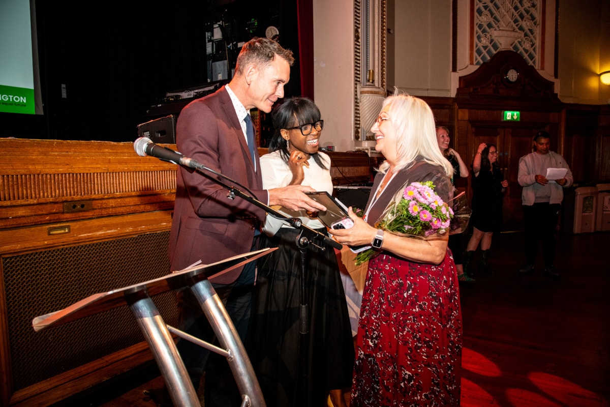 Lia Smochina receives her Care Leader of the Year Award at the Dignity in Care Awards