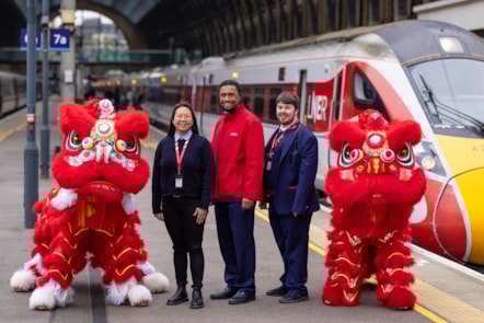 LNER Colleagues at King's Cross Station with LNER Lions ahead of Chinese New Year Parade