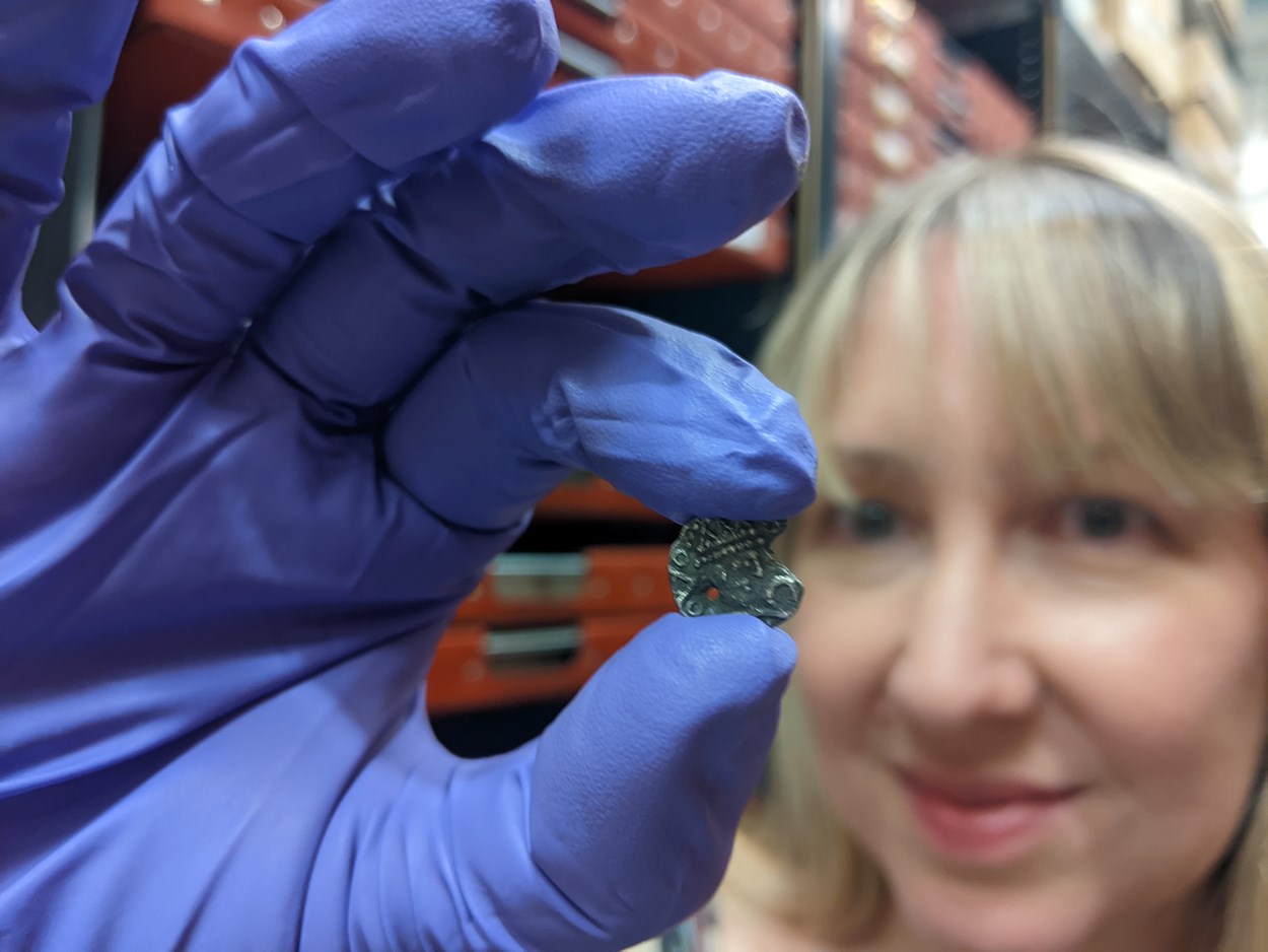 Money Talks: Kat Baxter, curator of archaeology and numismatics, holds the newly-acquired sceat, among the littlest coins ever made in Britain, which was unearthed by an eagle-eyed detectorist on a patch of land in Leeds.