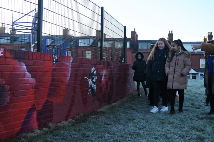 Harehills Primary School at Banstead Park: Girls from Harehills Primary School came to see the new mural after having worked with charity Getaway Girls to come with ideas for the design.