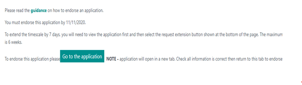 Endorse application (image): Screenshot of how to endorse an application