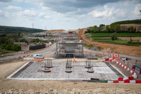 South abutment of the Wendover Dean Viaduct under construction May 2024