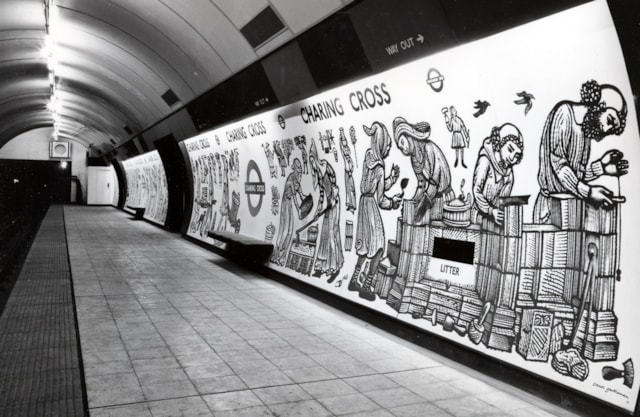 David Gentleman, ‘Cross for Queen Eleanor’, 1979, Charing Cross Underground station. Photo by H J Hare and Son, 1979 – 1980. © TfL from the London Transport Museum collection